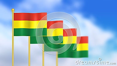 Four national flag of Bolivia waving in wind focused on first flag Stock Photo