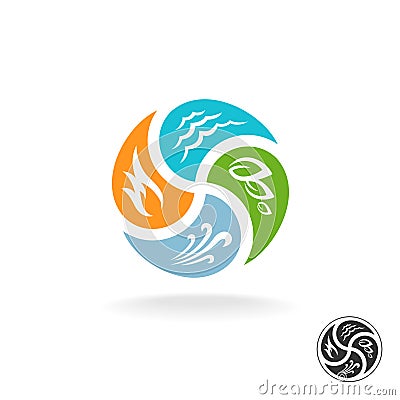 Four natural elements logo. Fire, water, air wind and nature. Vector Illustration