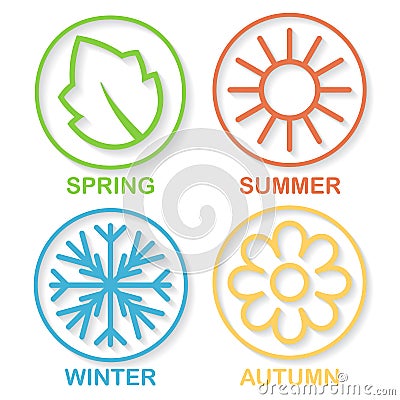 Four nature seasons circles shadow Vector Illustration