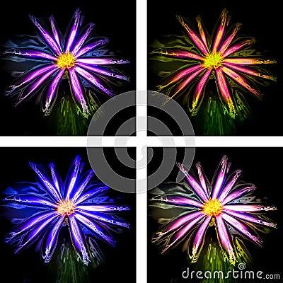 Four Neon Flower Collage Stock Photo