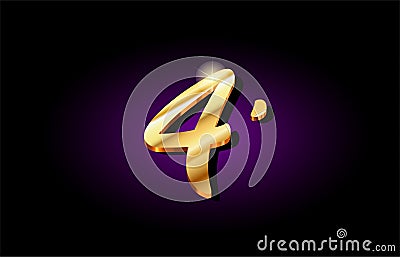 4 four number numeral digit golden 3d logo icon design Stock Photo