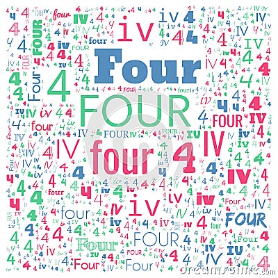 Four 4 number word cloud, word cloud use for banner, painting, motivation, web-page, website background, t-shirt & shirt Cartoon Illustration