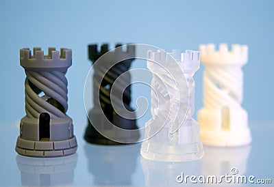 Four Objects photopolymer printed on a 3d printer. Stock Photo