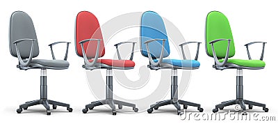 Four office chairs of different colors. Cartoon Illustration