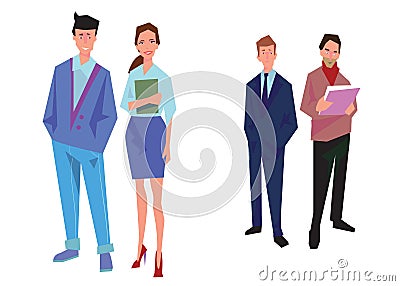 Four office workers, employees, managers. Business people stand. Isolated on white. Business Icons. Business design. Vector illust Stock Photo