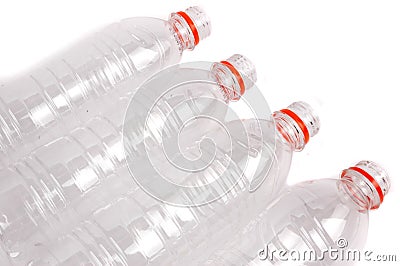 Four opened plastic bottles Stock Photo