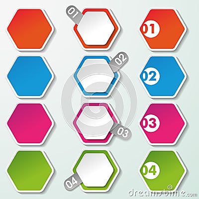 Four Options Paper Hexagons Vector Illustration