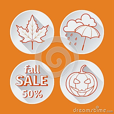 Four orange icons fall flat. Vector Illustration