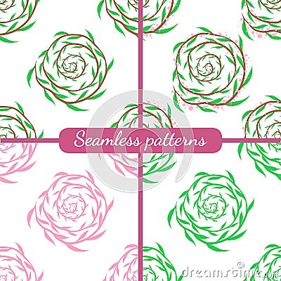 Four patterns with spirals. Vector Illustration