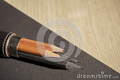 Four pencils in a pencil case Stock Photo