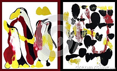 Penguine family art. Stock Photo