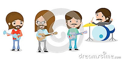 Four people in a music band on white background, Person playing Musical Instruments,illustration of young playing different Vector Illustration