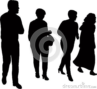 Four people walking together, silhouette vector Vector Illustration