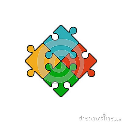 Four piece puzzle flat line icon Vector Illustration