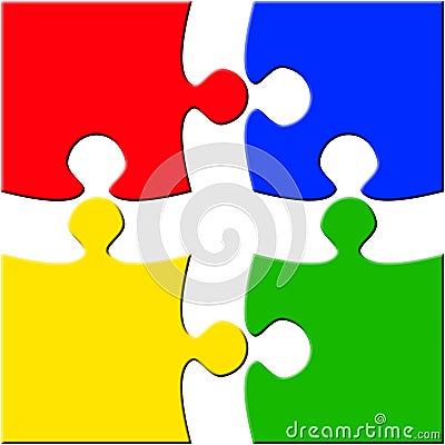 Four Piece Puzzle over White Seperated Stock Photo