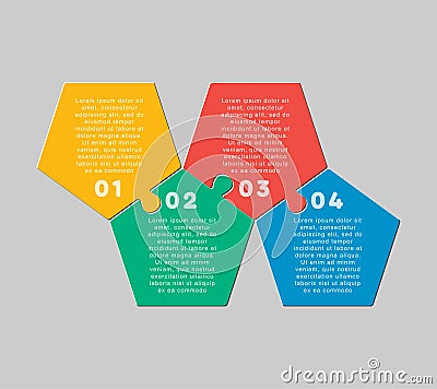 Four puzzle jigsaw pentagon line info graphic. Vector Illustration