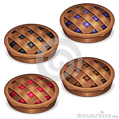 Four pies with fruits Vector Illustration