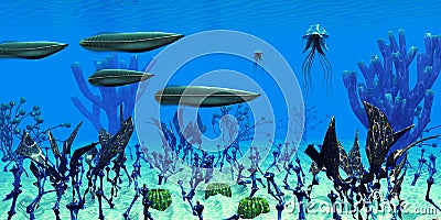 Cambrian Seas with Pikaia Stock Photo