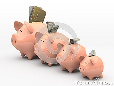 Four pink piggy banks Stock Photo