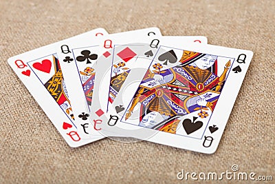 Four playing cards - queens on canvas Stock Photo
