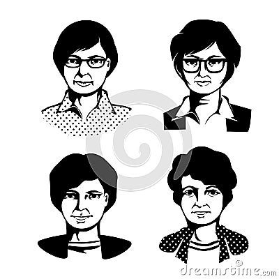 Four portrait of women .Sketch Vector Illustration