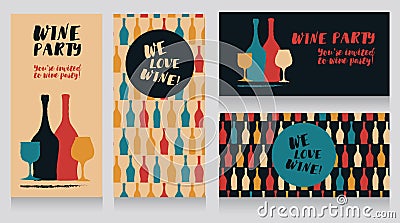 Four posters for wine party Vector Illustration