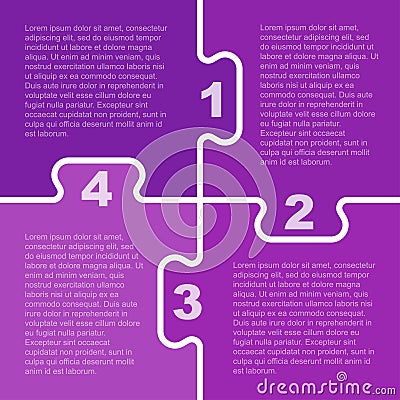 Four Purple Piece Puzzle Infographic. 4 Step. Vector Illustration