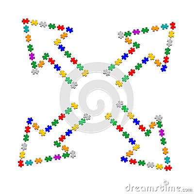 Four puzzle piece arrow strategy Stock Photo