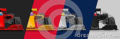 Four racing cars in different colors split Vector Illustration