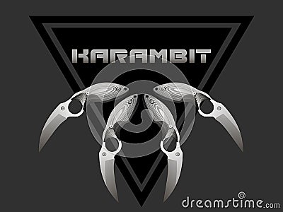 Four realistic karambits in the black triangle Vector Illustration