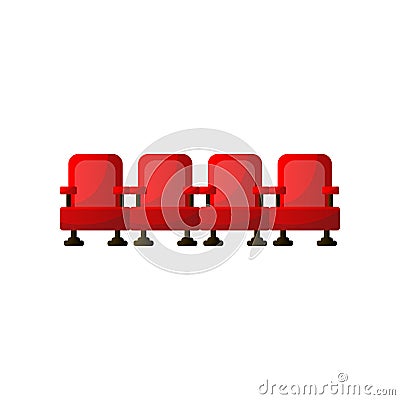 Four red armchair line in city cinema or cultural club Vector Illustration