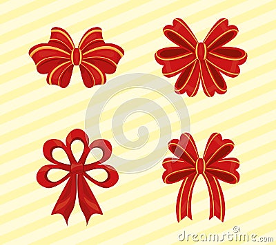 four red bows Vector Illustration