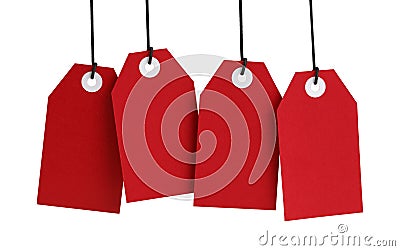 Four Red Tags Stock Photo