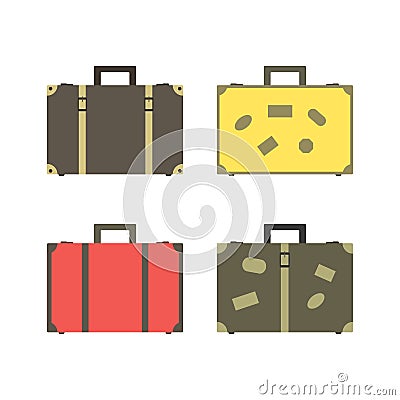 Four retro suitcases for travel and business trips. Vector Illustration