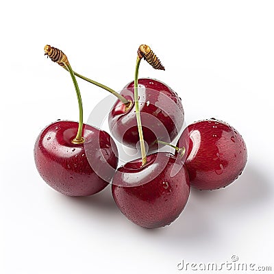 four ripe cherries stacked on top of each other Stock Photo