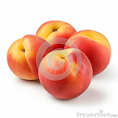 Vibrant Neogeo Style: Four Peaches On A White Background Stock Photo