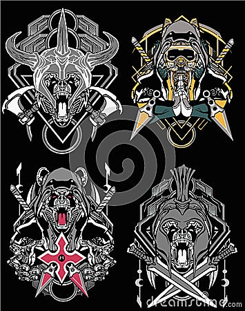 Four roaring Bear robots in different styles bundle Stock Photo