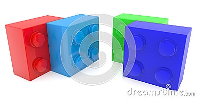 Four rotary bricks of different colors are not connected to each other Stock Photo