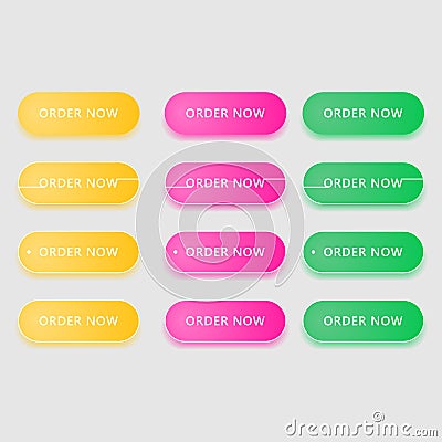 Four rounded web buttons with colored transparent shadow Vector Illustration