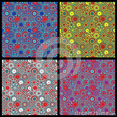 Four seamless floral colorful motley backgrounds Vector Illustration