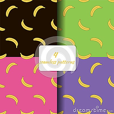 Four seamless patterns with bananas Cartoon Illustration