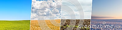 Four season collage from shots with fields ans skies Stock Photo