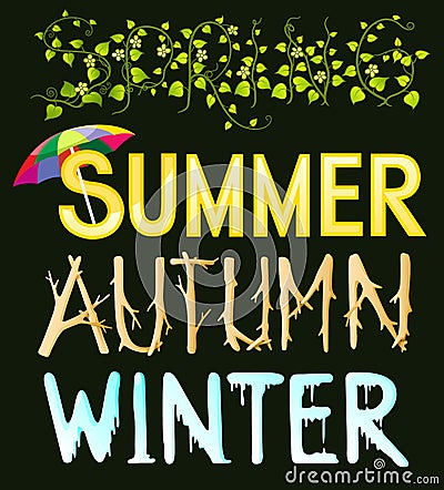 Four season typography - spring - summer - autumn - winter Vector Illustration