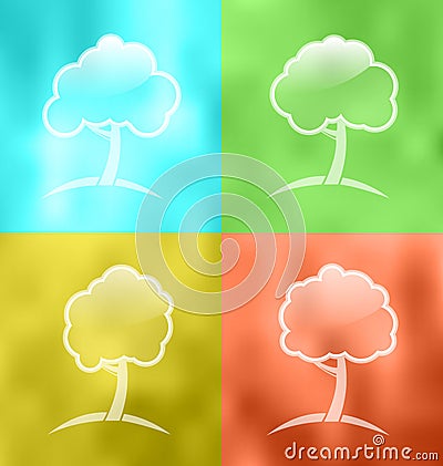 Four seasonal icons with trees Vector Illustration