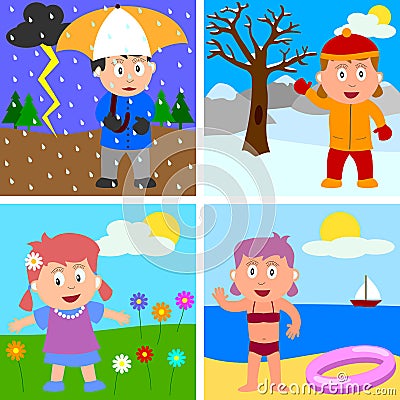 Four Seasons Girls Vector Illustration