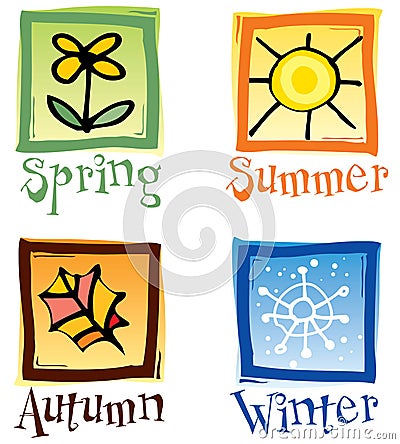 Four Seasons Icons Cartoon Illustration