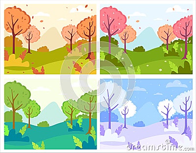 Four seasons landscapes Vector Illustration