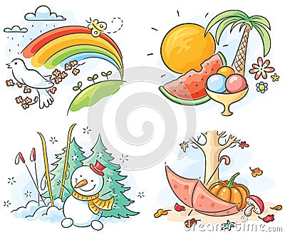 The four seasons in pictures Vector Illustration