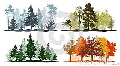 Four seasons. Set of winter, spring, summer and autumn trees silhouettes. Vector illustration Vector Illustration