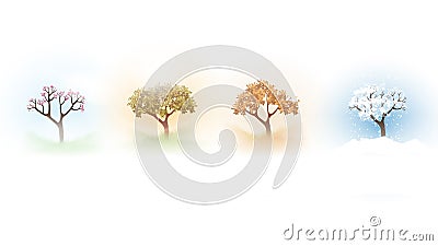 Four Seasons Spring, Summer, Autumn, Winter Banners with Abstract Trees - Vector Illustration. Vector Illustration